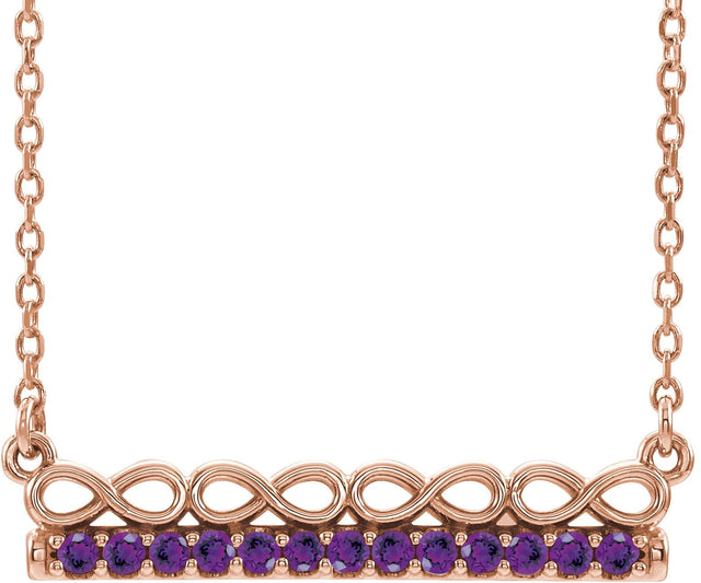 14K Gold Round Natural Amethyst Infinity-Inspired Bar Necklace - Rose Gold