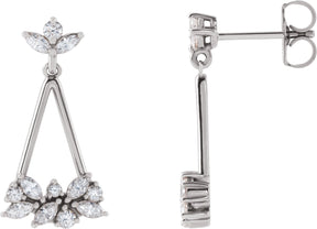 14K Gold Natural Diamond Geometric Cluster Earrings II - White Gold