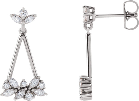 14K Gold Natural Diamond Geometric Cluster Earrings II - White Gold