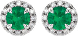 14K Gold Round Natural Emerald French-Set Halo-Style Earrings - White Gold - view 2