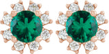 14K Gold Natural Emerald Round 4-Prong Halo-Style Earrings - Rose Gold - view 2
