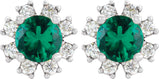 Platinum Lab-Grown Emerald Round 4-Prong Halo-Style Earrings - view 2