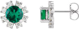 14K Gold Natural Emerald Round 4-Prong Halo-Style Earrings - White Gold