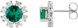 Platinum Lab-Grown Emerald Round 4-Prong Halo-Style Earrings