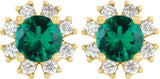 14K Gold Lab-Grown Emerald Round 4-Prong Halo-Style Earrings - Yellow Gold - view 2