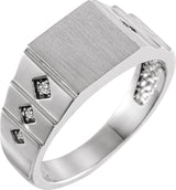 Platinum Round Natural Diamond Geometric Signet Ring