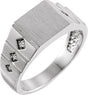 Platinum Round Natural Diamond Geometric Signet Ring