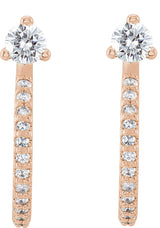 14K Gold Round Natural Diamond Accented J-Hoop Earrings – 3mm Stones - Rose Gold - view 2