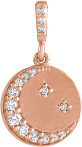 14K Gold Crescent Moon Disc Necklace or Pendant - Rose Gold