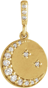 14K Gold Crescent Moon Disc Necklace or Pendant - Yellow Gold