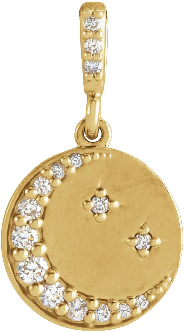 14K Gold Crescent Moon Disc Necklace or Pendant - Yellow Gold
