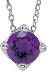 Platinum Round Natural Amethyst Solitaire Necklace or Slide Pendant