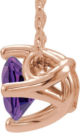 14K Gold Round Natural Amethyst Solitaire Necklace or Slide Pendant - Rose Gold - view 2