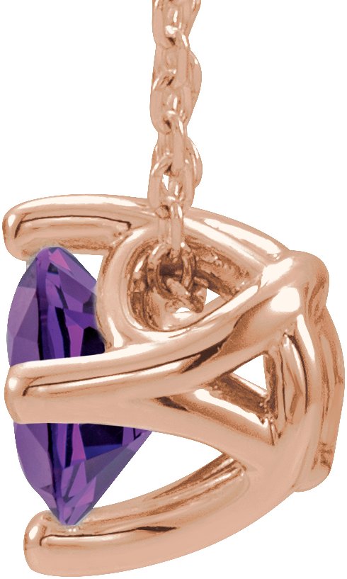 14K Gold Round Natural Amethyst Solitaire Necklace or Slide Pendant - Rose Gold - view 2