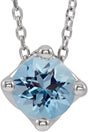 Platinum Round Natural Aquamarine Solitaire Necklace or Slide Pendant