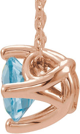 14K Gold Round Natural Aquamarine Solitaire Necklace or Slide Pendant - Rose Gold - view 2