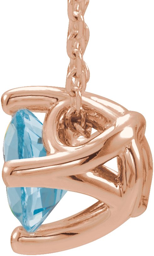 14K Gold Round Natural Aquamarine Solitaire Necklace or Slide Pendant - Rose Gold - view 2