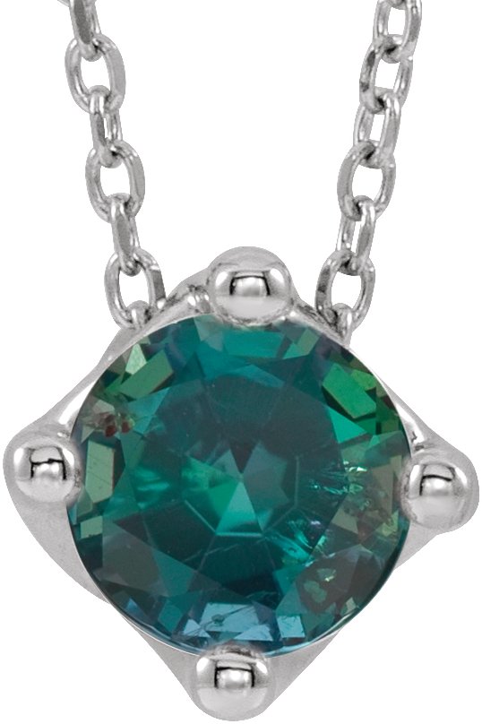 14K Gold Round Lab-Grown Alexandrite Solitaire Necklace or Slide Pendant - White Gold