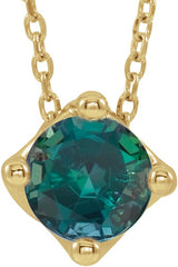 14K Gold Round Lab-Grown Alexandrite Solitaire Necklace or Slide Pendant - Yellow Gold