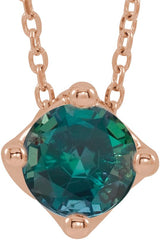 14K Gold Round Lab-Grown Alexandrite Solitaire Necklace or Slide Pendant - Rose Gold