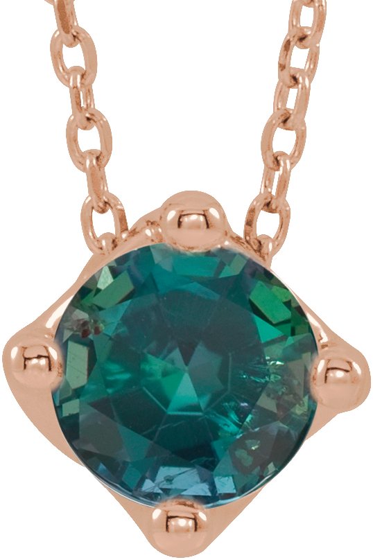 14K Gold Round Lab-Grown Alexandrite Solitaire Necklace or Slide Pendant - Rose Gold