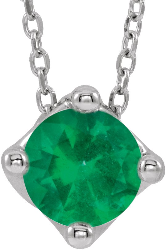 14K Gold Round Lab-Grown Emerald Solitaire Necklace or Slide Pendant - White Gold