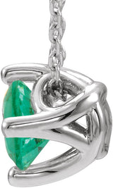 14K Gold Round Natural Emerald Solitaire Necklace or Slide Pendant - White Gold - view 2