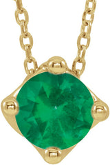 14K Gold Round Lab-Grown Emerald Solitaire Necklace or Slide Pendant - Yellow Gold