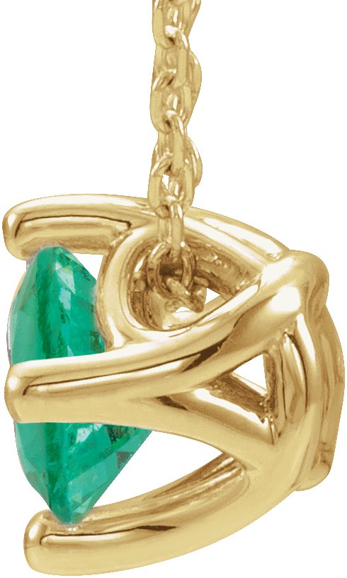 14K Gold Round Natural Emerald Solitaire Necklace or Slide Pendant - Yellow Gold - view 2