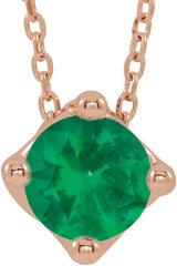 14K Gold Round Lab-Grown Emerald Solitaire Necklace or Slide Pendant - Rose Gold