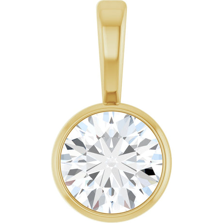 14K Gold Round Lab-Grown Diamond Bezel-Set Solitaire Necklace or Pendant - Yellow Gold