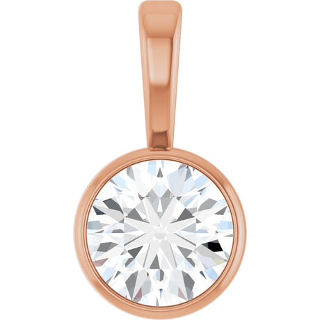 14K Gold Round Natural Diamond Bezel-Set Solitaire Necklace or Pendant – up to 0.06 CTW - Rose Gold
