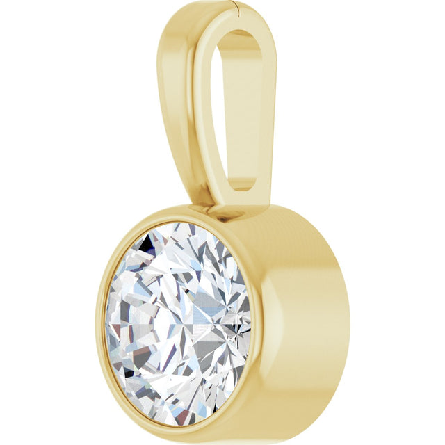 14K Gold Round Lab-Grown Diamond Bezel-Set Solitaire Necklace or Pendant - Yellow Gold - view 2