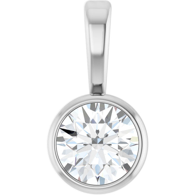 Platinum Round Natural Diamond Bezel-Set Solitaire Necklace or Pendant
