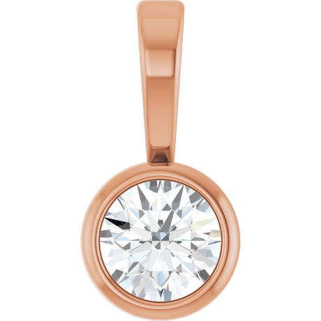 14K Gold Round Natural Diamond Bezel-Set Solitaire Necklace or Pendant – up to 0.06 CTW - Rose Gold