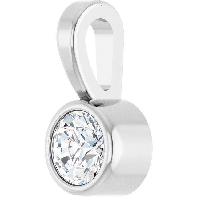 Platinum Round Natural Diamond Bezel-Set Solitaire Necklace or Pendant - view 2