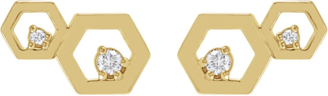 14K Gold Round Natural Diamond Honeycomb Earrings - Yellow Gold - view 2