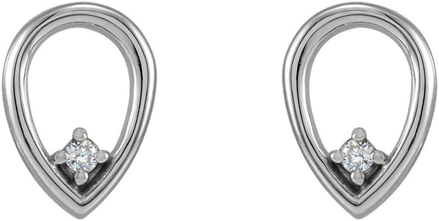 14K Gold Round Natural Diamond Accented Geometric Earrings – 1.5mm Stones - White Gold - view 2