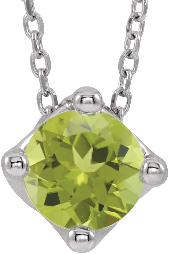 14K Gold Round Natural Peridot Solitaire Necklace or Slide Pendant - White Gold