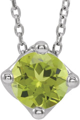 Platinum Round Natural Peridot Solitaire Necklace or Slide Pendant