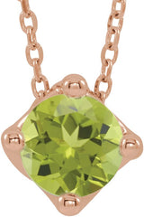14K Gold Round Natural Peridot Solitaire Necklace or Slide Pendant - Rose Gold