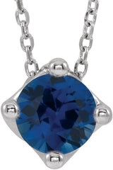 Platinum Round Natural Blue Sapphire Solitaire Necklace or Slide Pendant