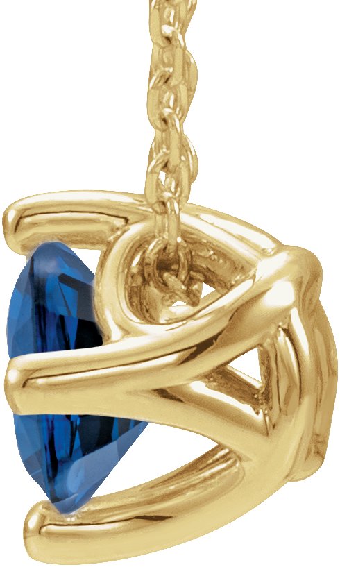 14K Gold Round Lab-Grown Blue Sapphire Solitaire Necklace or Slide Pendant - Yellow Gold - view 2