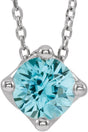 Platinum Round Natural Blue Zircon Solitaire Necklace or Slide Pendant