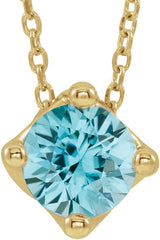 14K Gold Round Natural Blue Zircon Solitaire Necklace or Slide Pendant - Yellow Gold