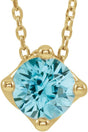 14K Gold Round Natural Blue Zircon Solitaire Necklace or Slide Pendant - Yellow Gold