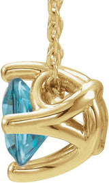 14K Gold Round Natural Blue Zircon Solitaire Necklace or Slide Pendant - Yellow Gold - view 2