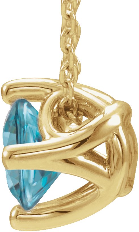 14K Gold Round Natural Blue Zircon Solitaire Necklace or Slide Pendant - Yellow Gold - view 2