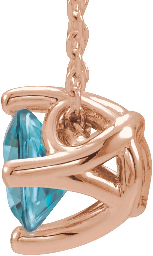 14K Gold Round Natural Blue Zircon Solitaire Necklace or Slide Pendant - Rose Gold - view 2