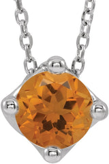 14K Gold Round Natural Citrine Solitaire Necklace or Slide Pendant - White Gold